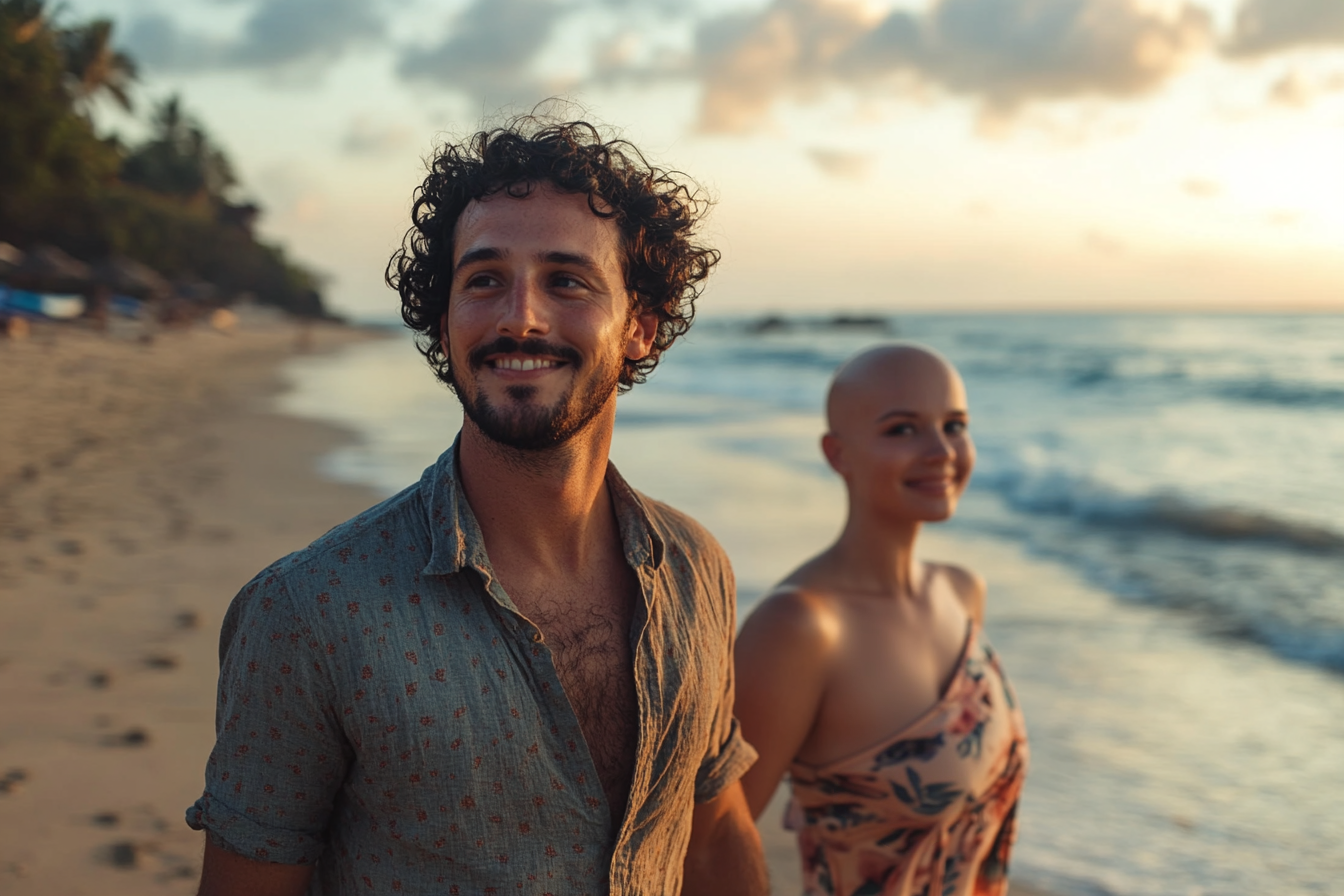 A man and woman walking on the beach together | Source: No source