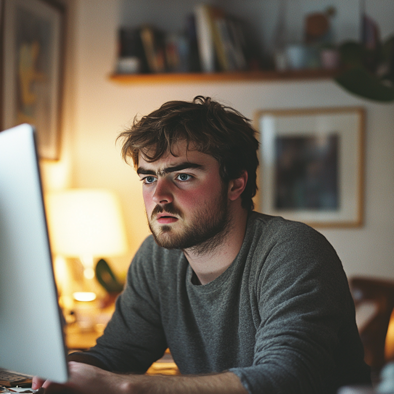 A shocked man looking at his computer | Source: No source