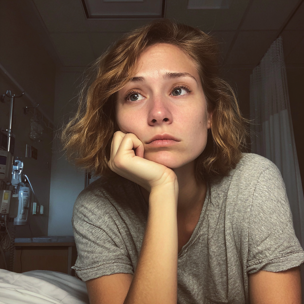 An emotional woman sitting in a doctor's room | Source:  no source