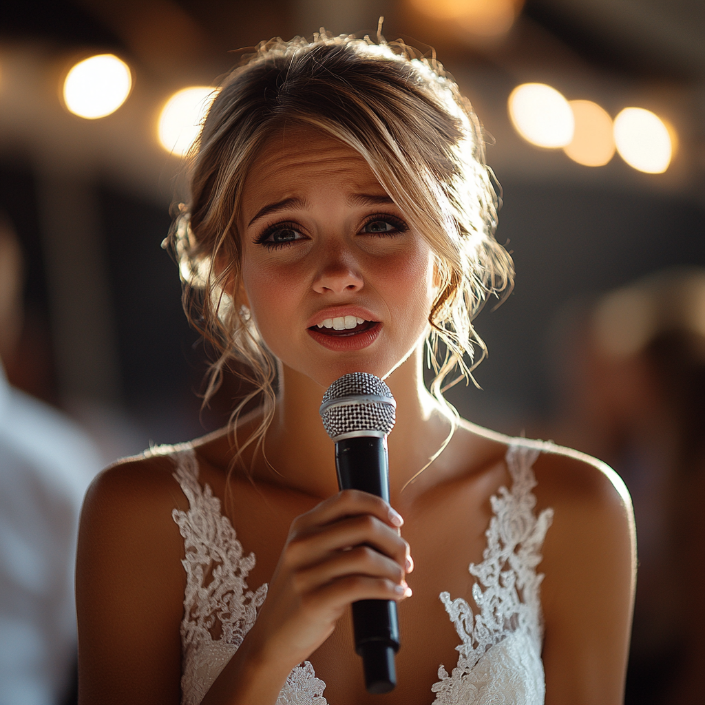 An emotional bride giving a speech | Source: no source
