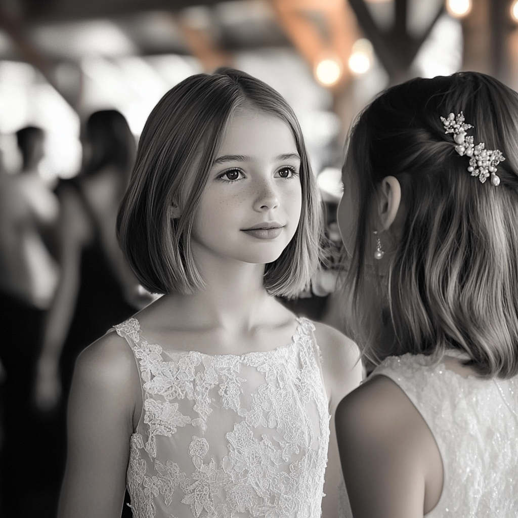 Little girl talking to a bride | Source: no source