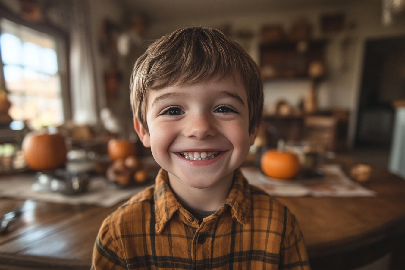 A boy smiling proudly at home | Source: no source