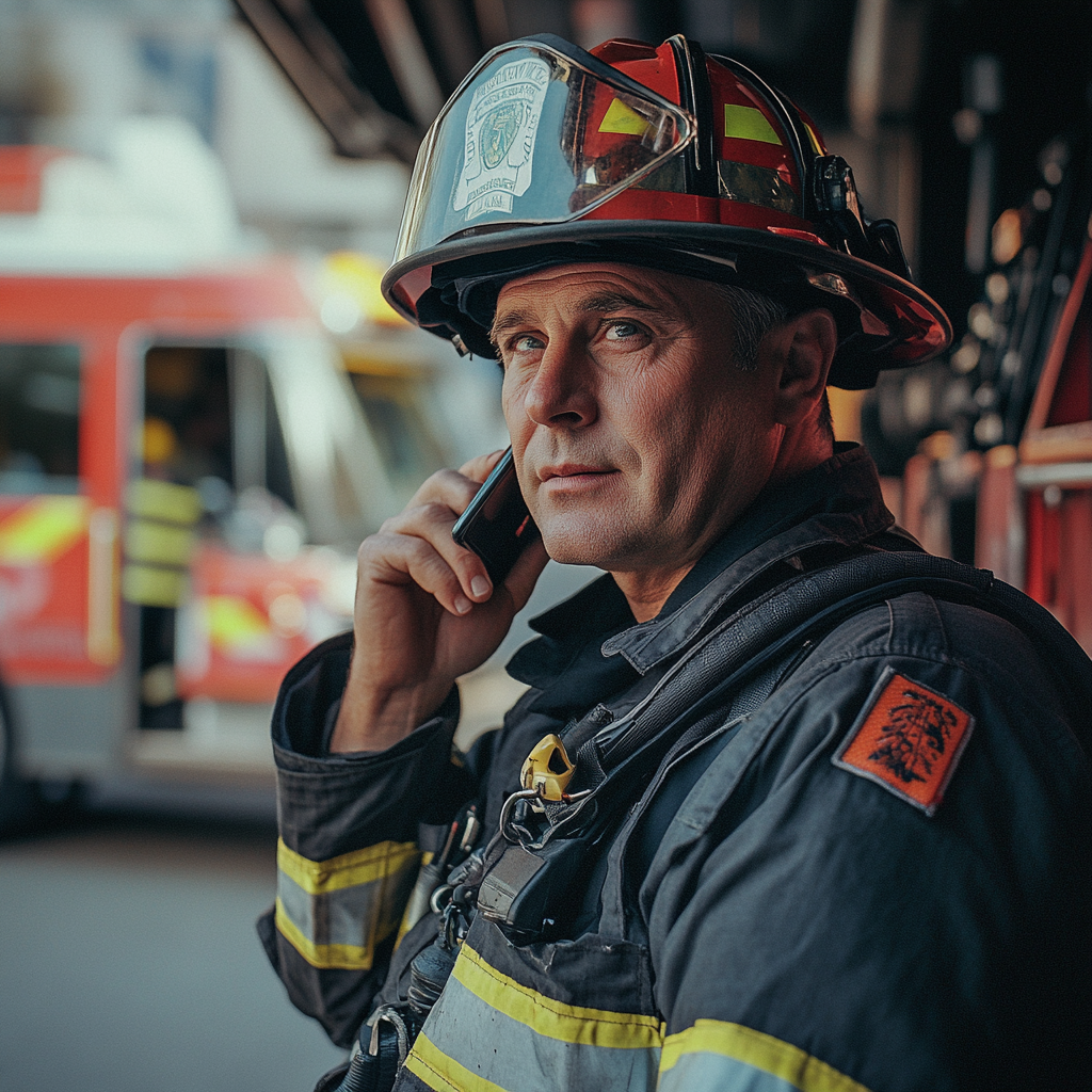 A firefighter talking on his phone | Source: No source
