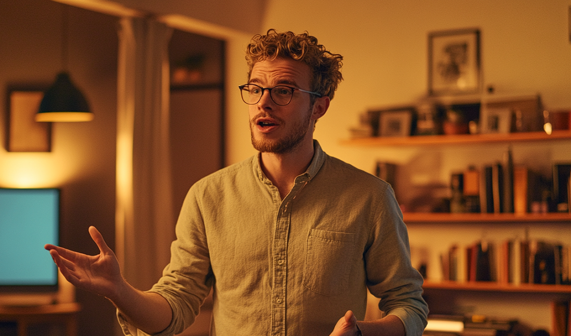 A man speaking in a living room | Source: no source