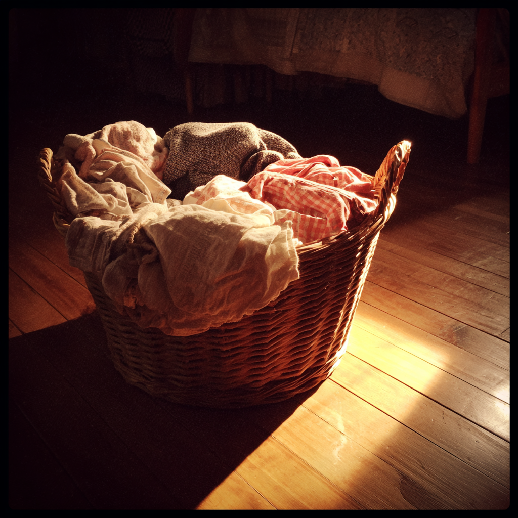 A laundry basket on the floor of a bedroom | Source: no source