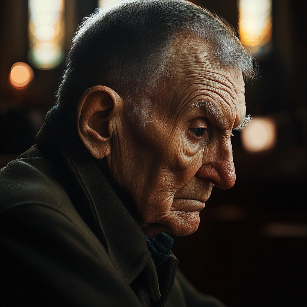 A sad older man sitting in the church | Source: No source