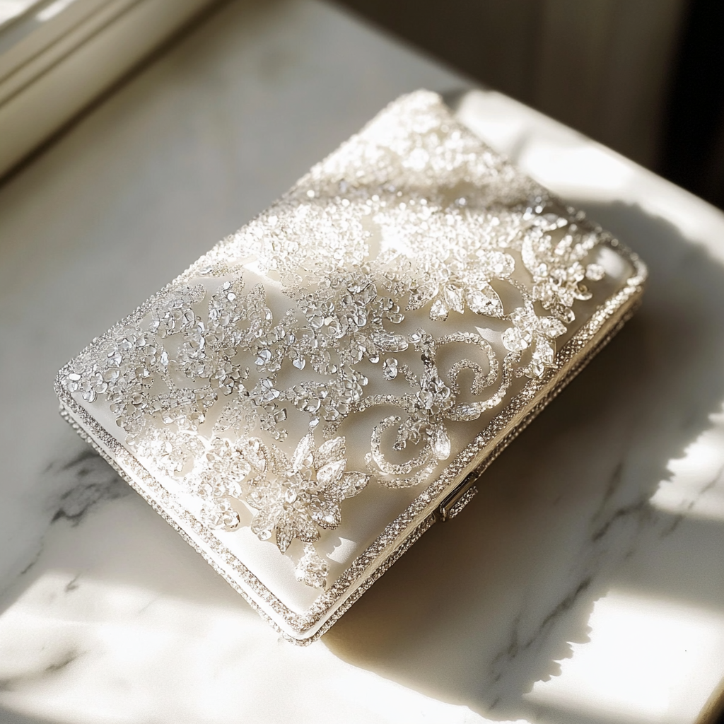 A white clutch on a table | Source: no source