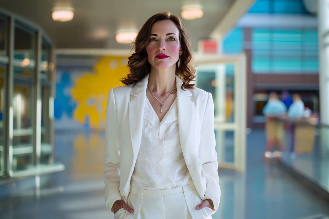 A woman in a white blazer standing in a hospital corridor | Source: No source