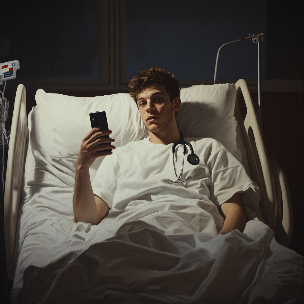 A man talking on his phone in a hospital bed | Source: No source