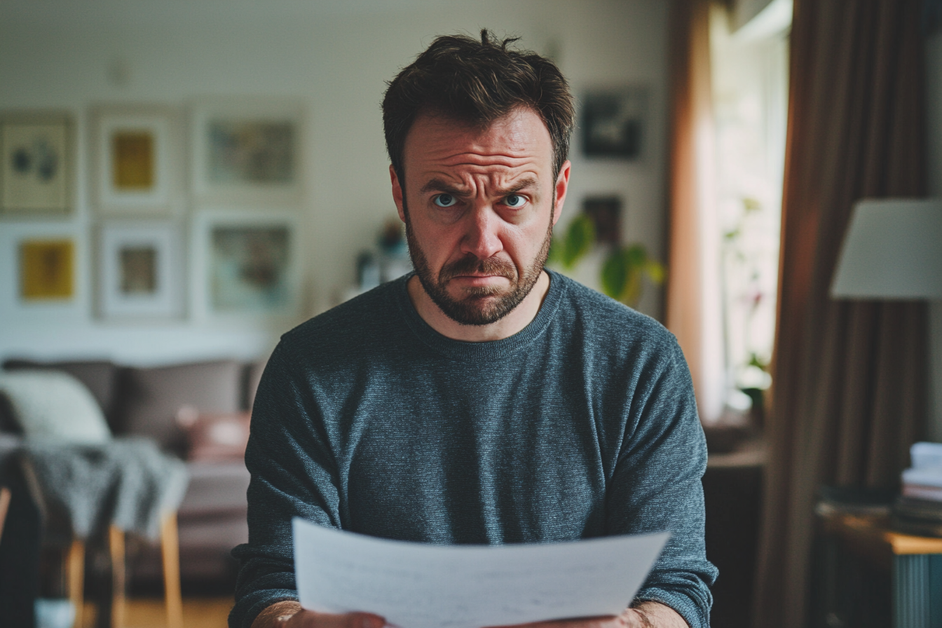 A concerned man holding a paper | Source: no source