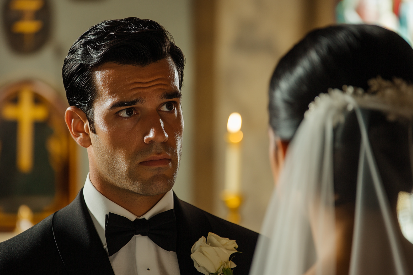 Groom at altar looking worried | Source: no source