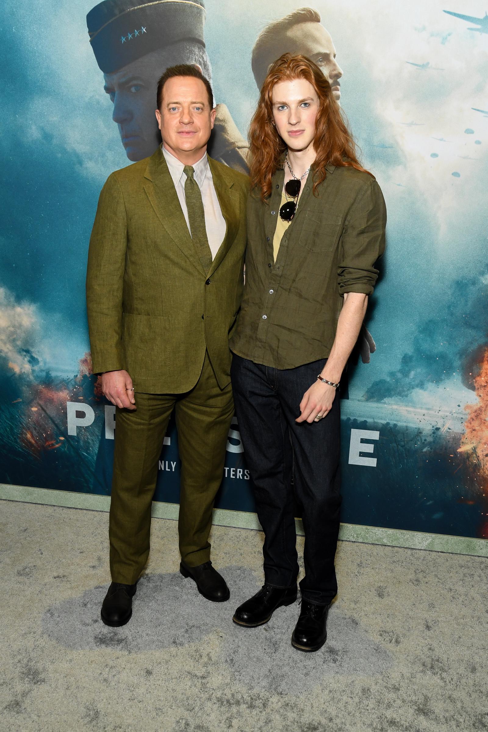Brendan and Leland Francis Fraser at "Pressure" New York Premiere held at AMC Lincoln Square 13 on May 26, 2026. | Source: Getty Images