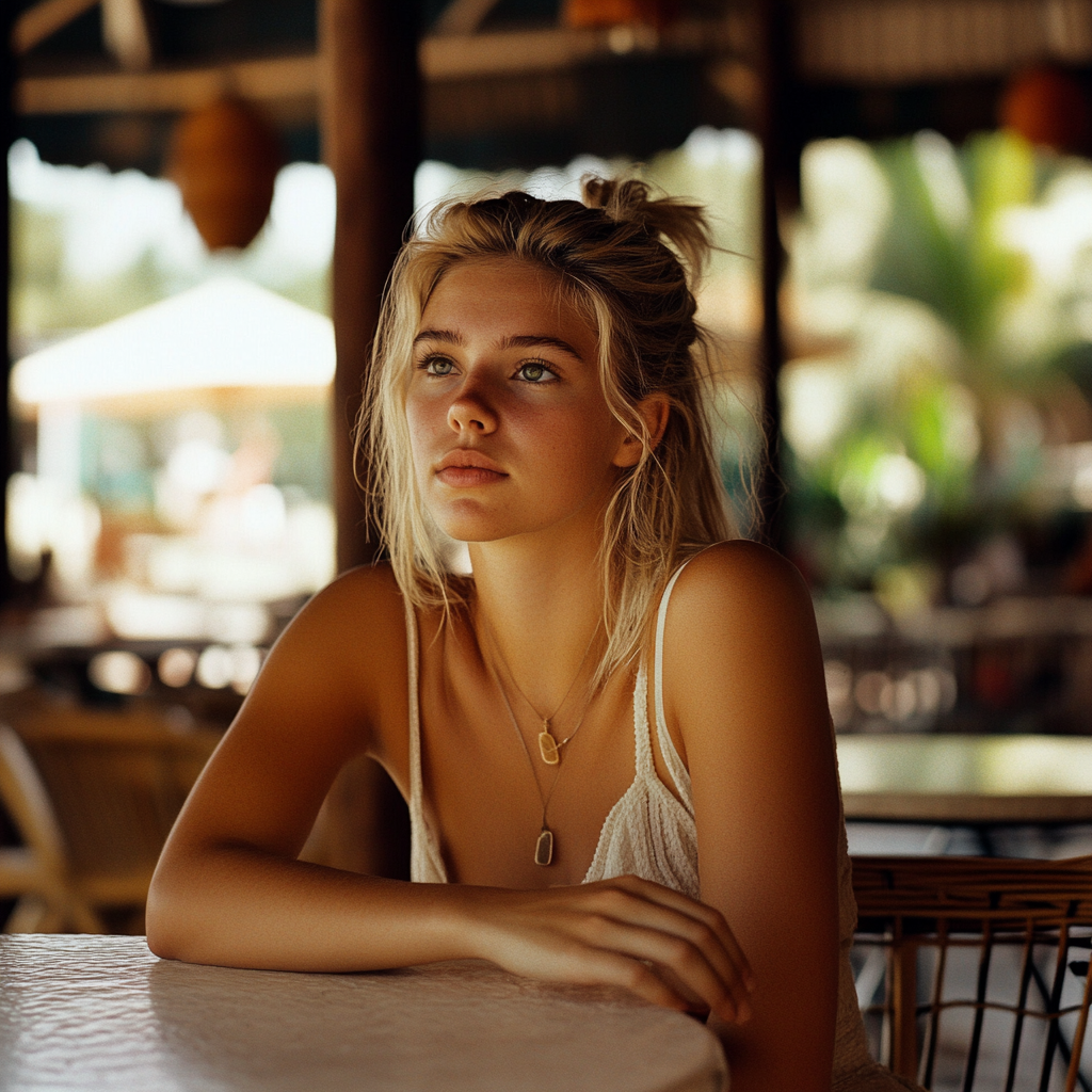 A serious woman in a cafe | Source: no source