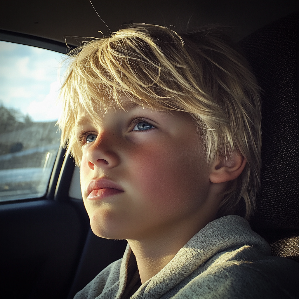 An upset boy sitting in a car | Source: no source