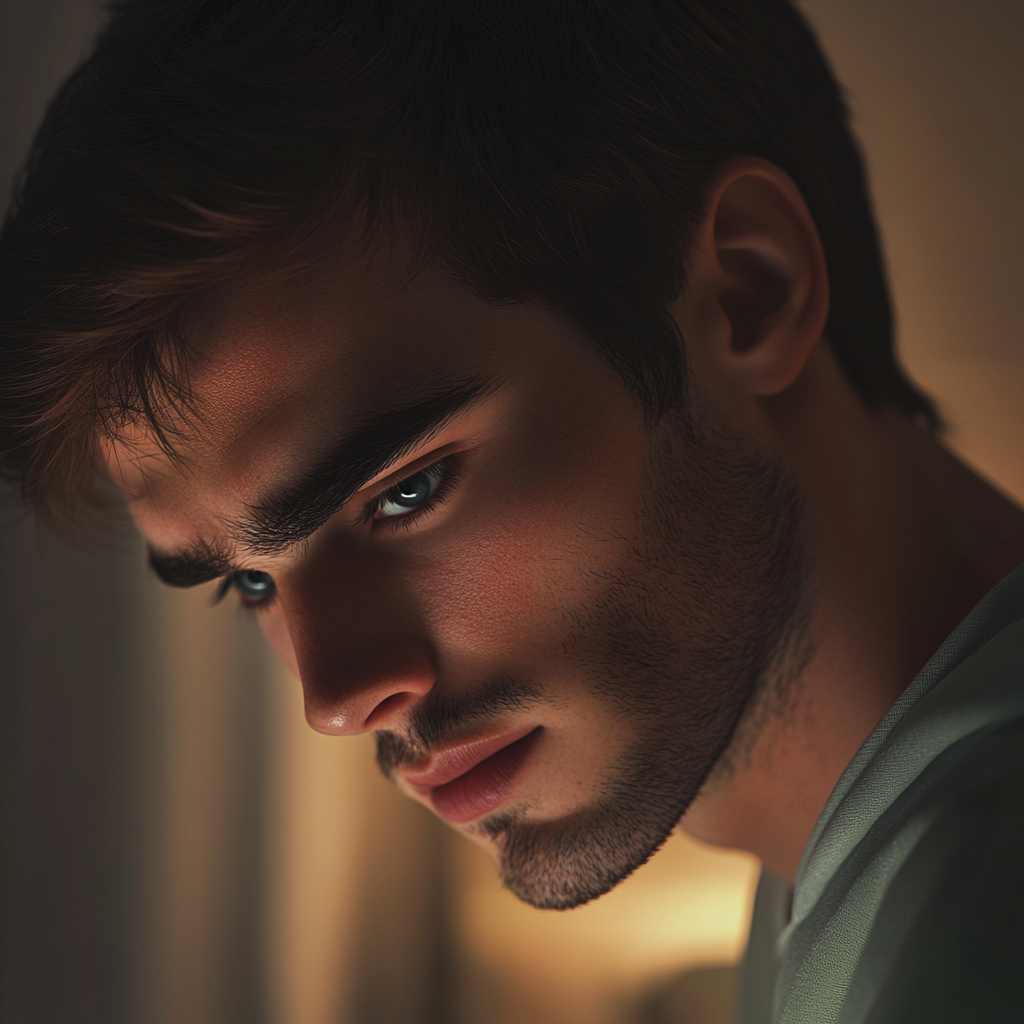 A man with his eyes downcast | Source: no source