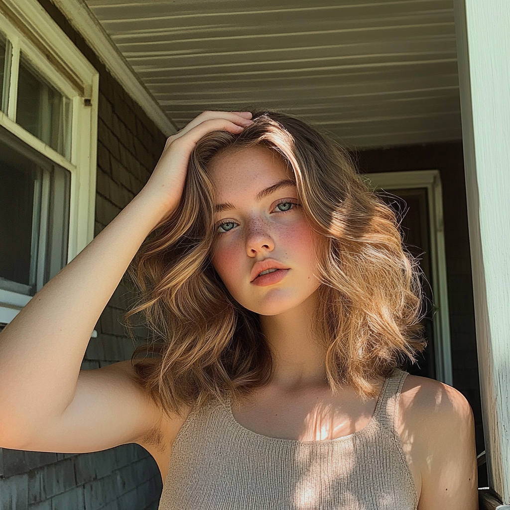A teenage girl with her hand on her head | Source: no source