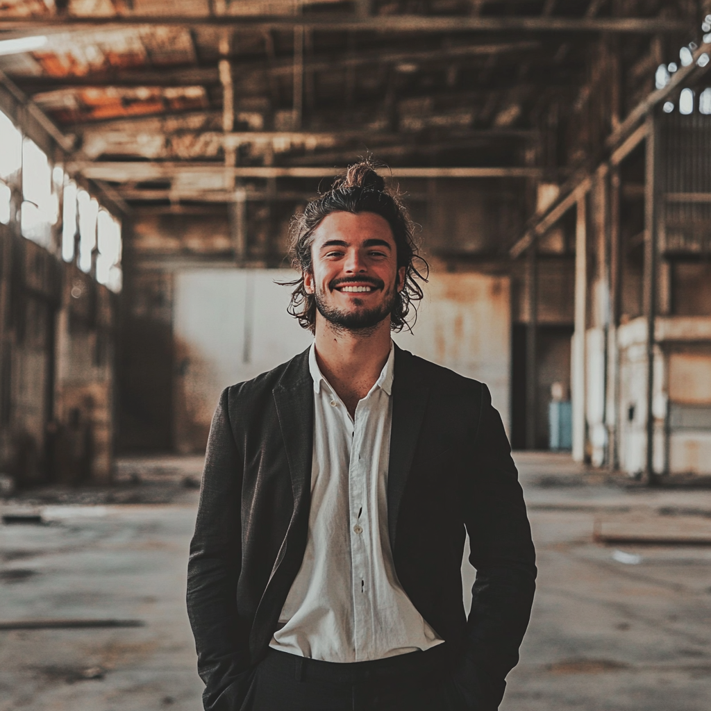 A man standing in an abandoned warehouse | Source: no source