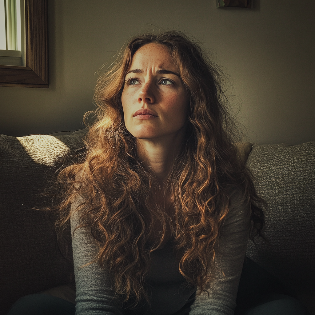 A woman sitting on a couch | Source: No source