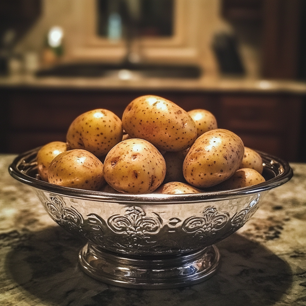 A dish of potatoes on a counter | Source: no source