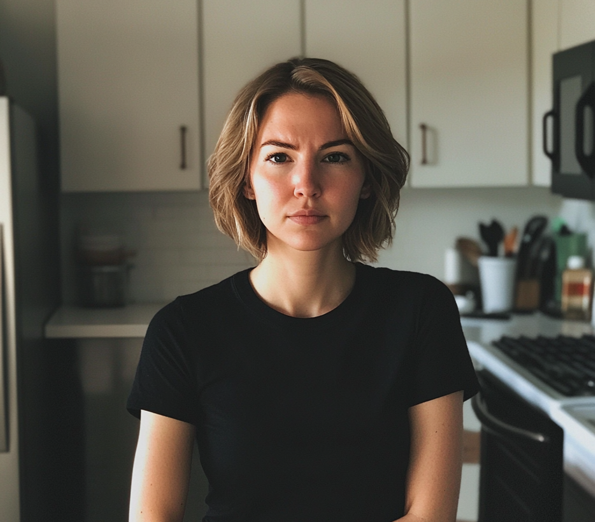 A woman standing at a kitchen counter | Source: no source