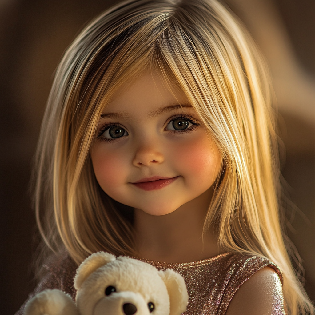 A little girl holding a teddy bear | Source: No source