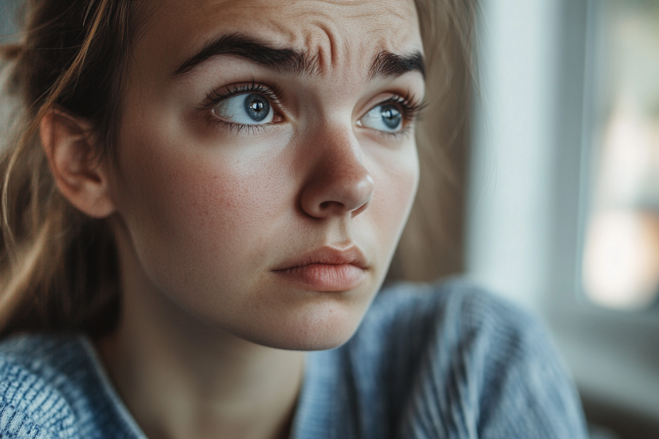 A woman frowning while deep in thought | Source: No source