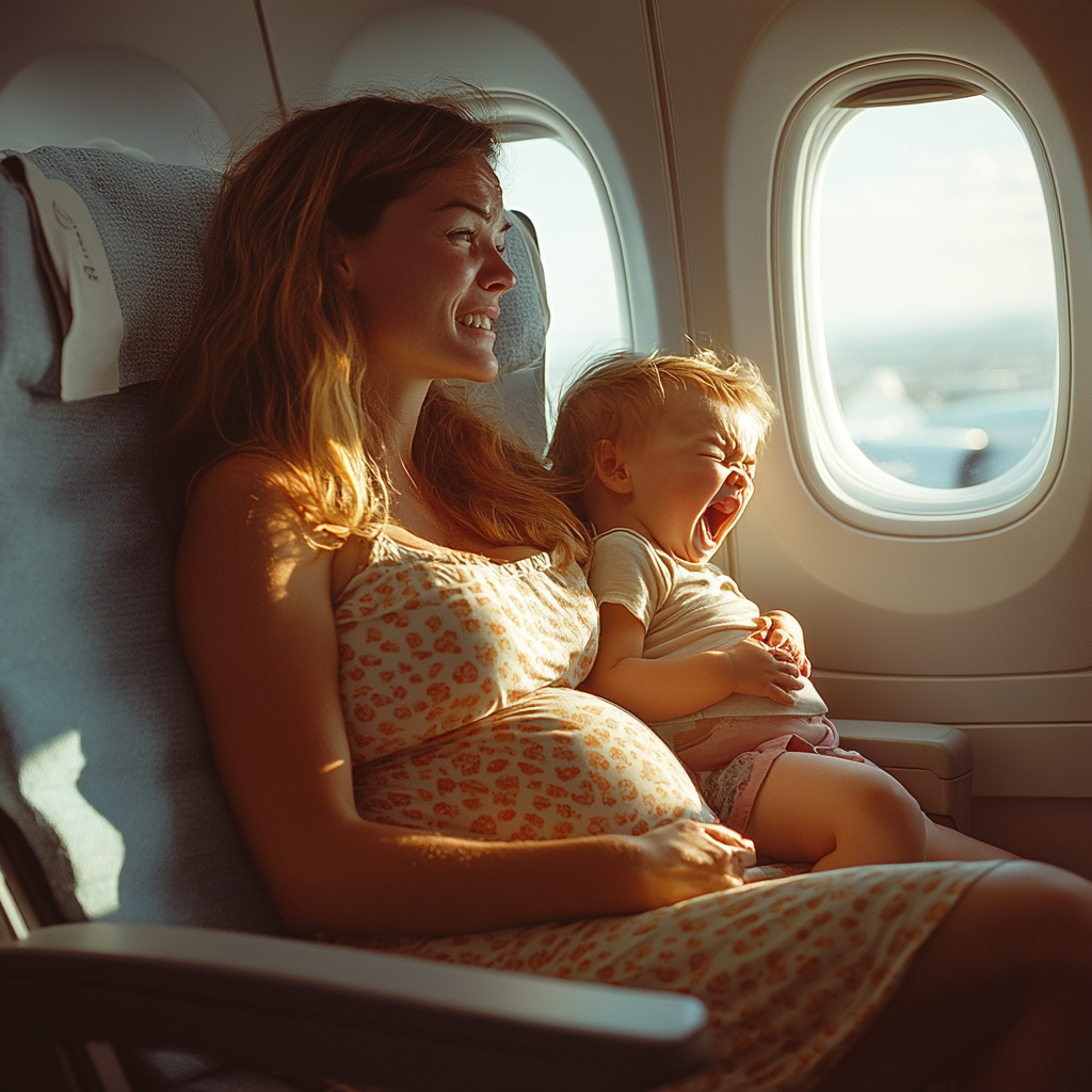 A baby crying in her mother's lap | Source: no source