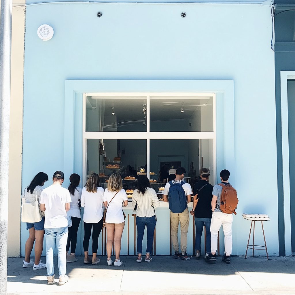 People waiting outside a bakery | Source: No source