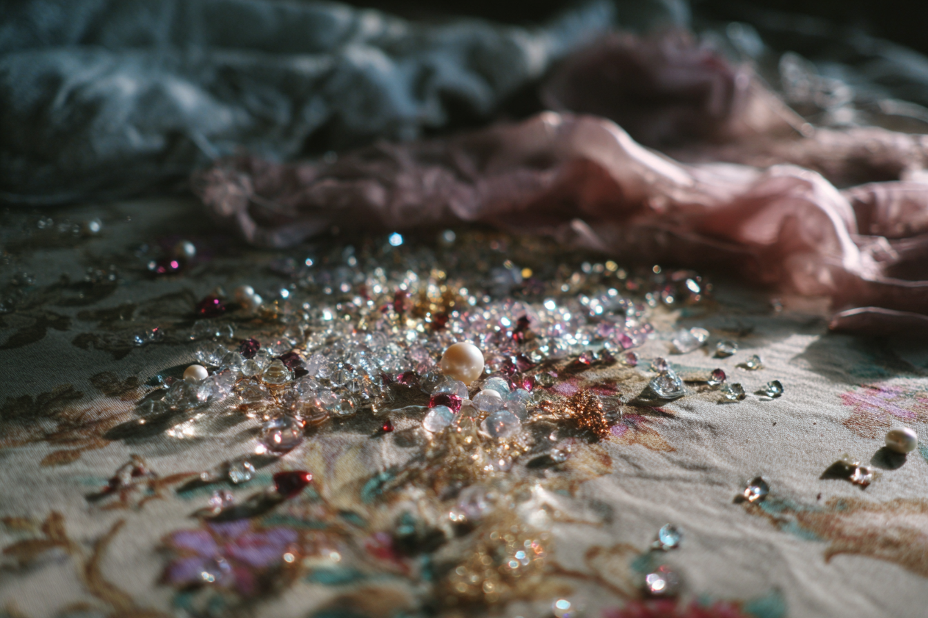 Beads and crytals on the carpet | Source: No source