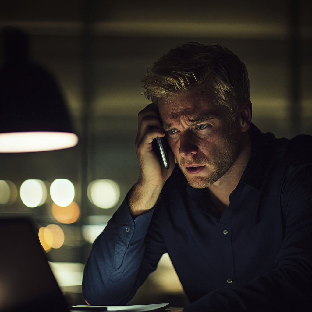 A man talking on the phone and frowning | Source: no source