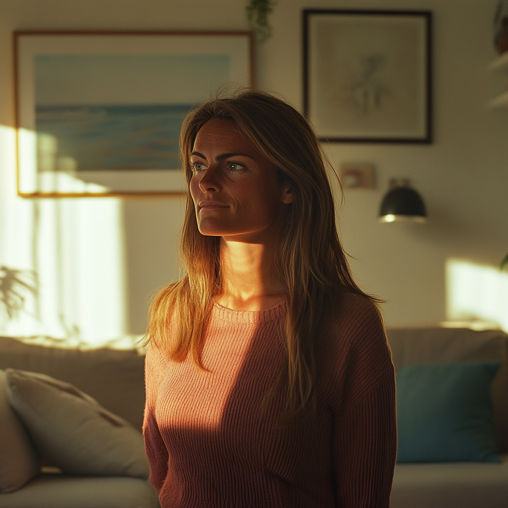 A woman standing in a living room | Source: no source
