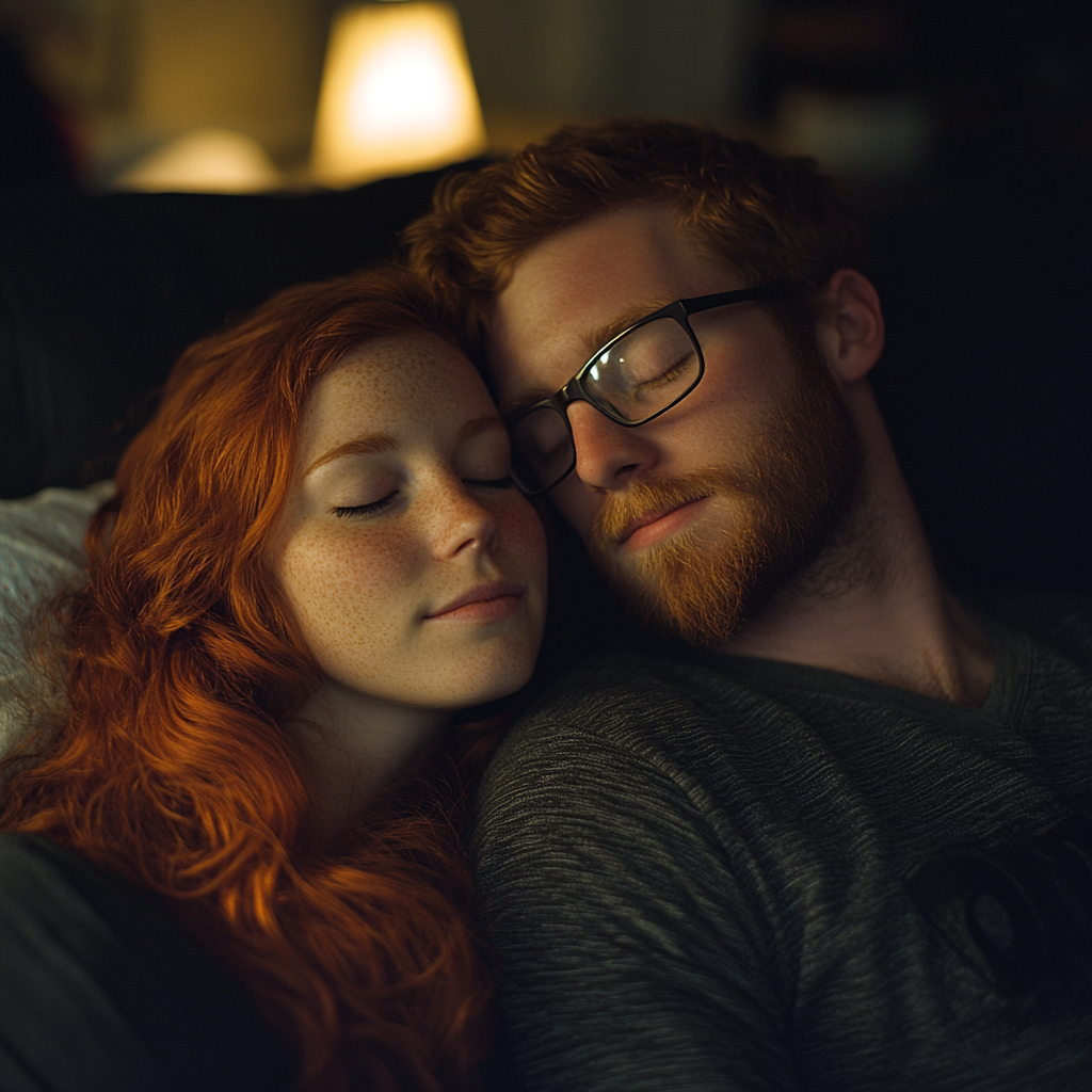 A woman leaning against her man | Source: no source
