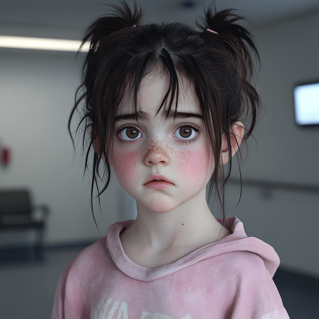 A little girl standing in a hospital waiting area | Source: no source