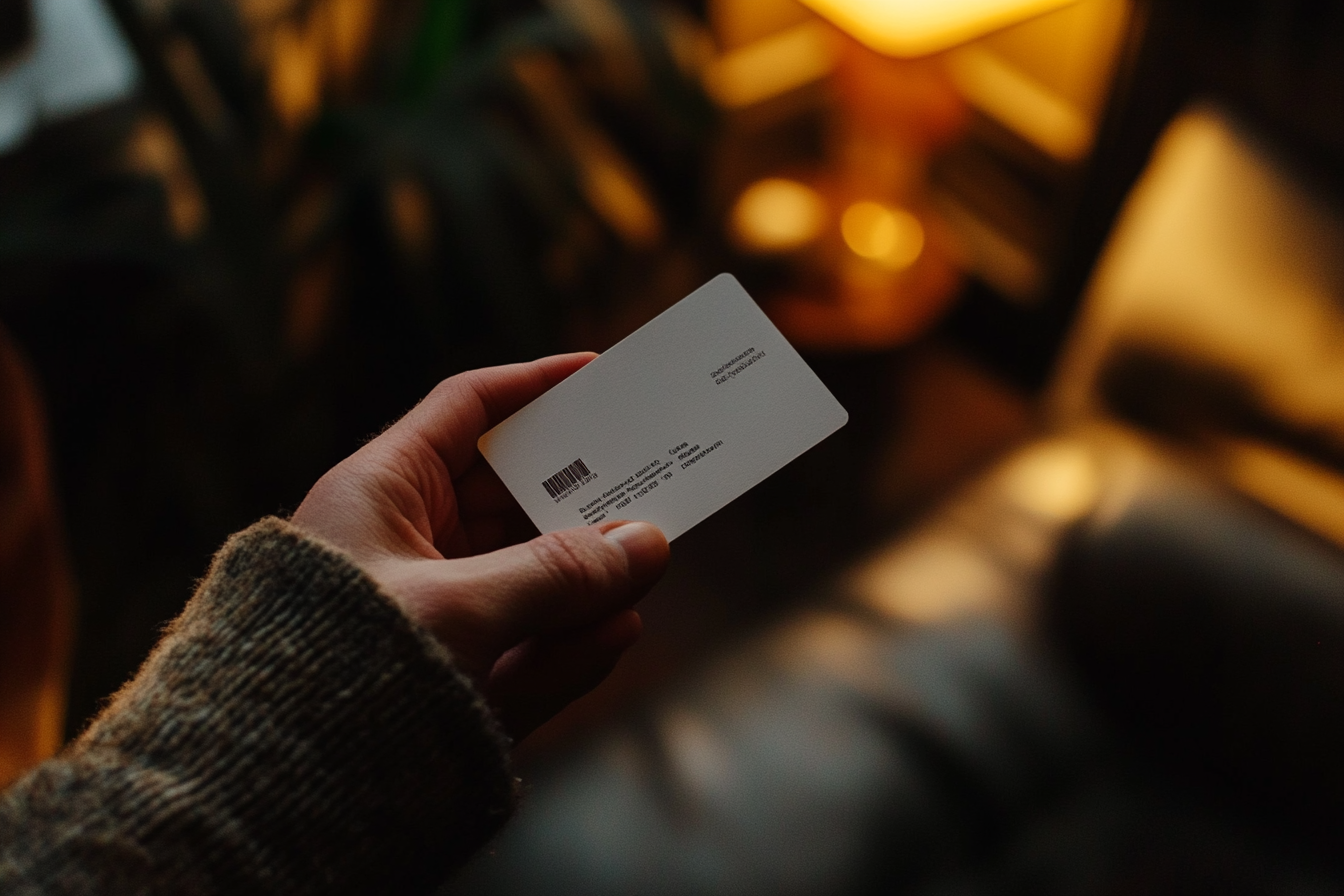 A woman holding a business card | Source: No source