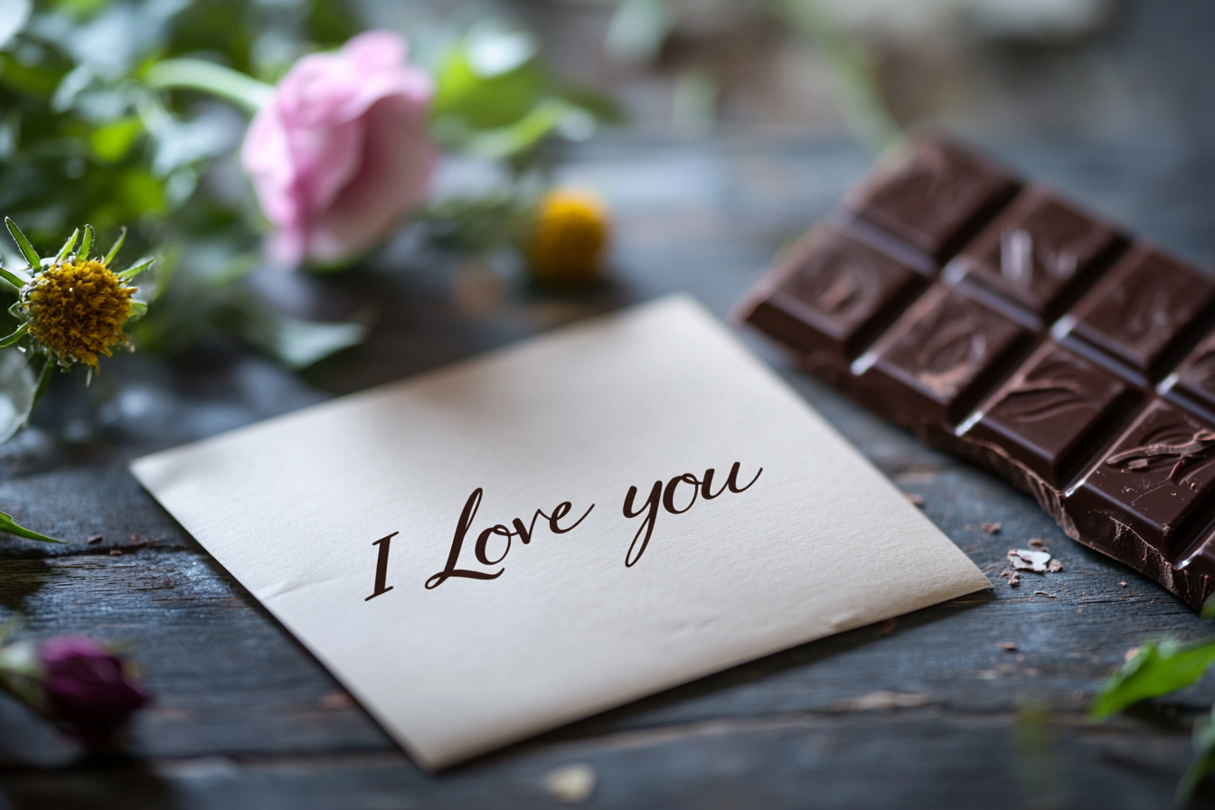 A note with flowers and chocolates | Source: no source