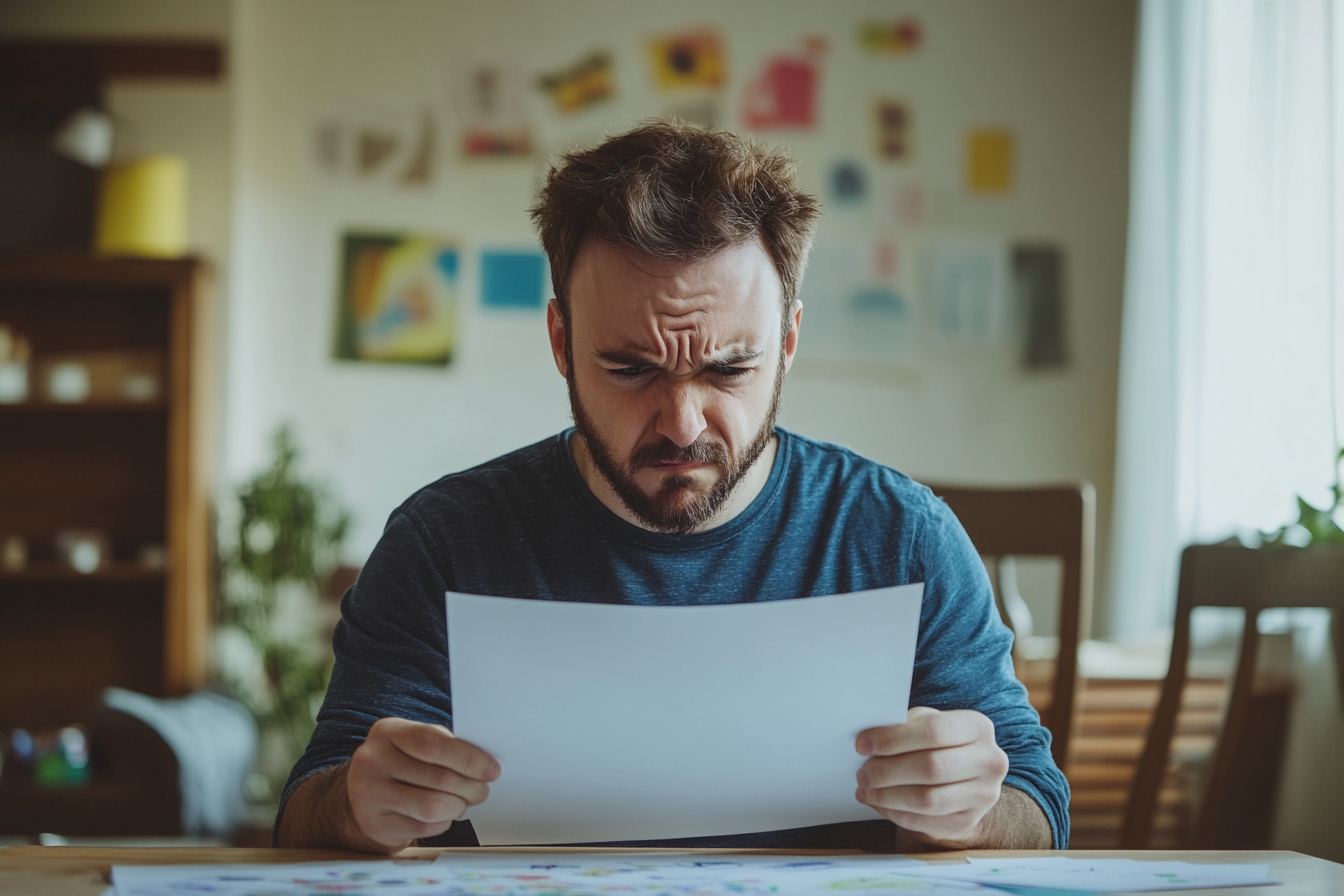 A man frowning at a drawing | Source: no source