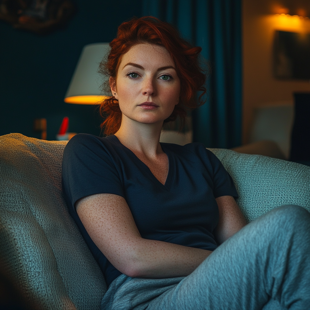 A woman sitting on a couch | Source: no source