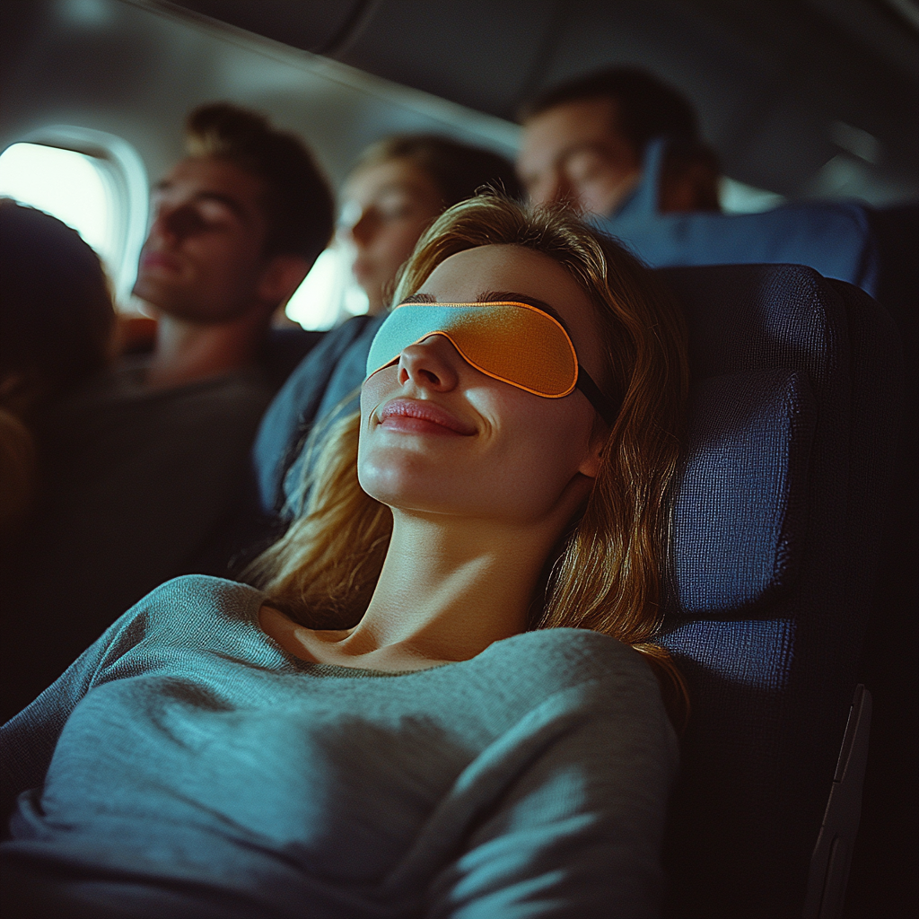 A content woman sleeping in a plane | Source: no source