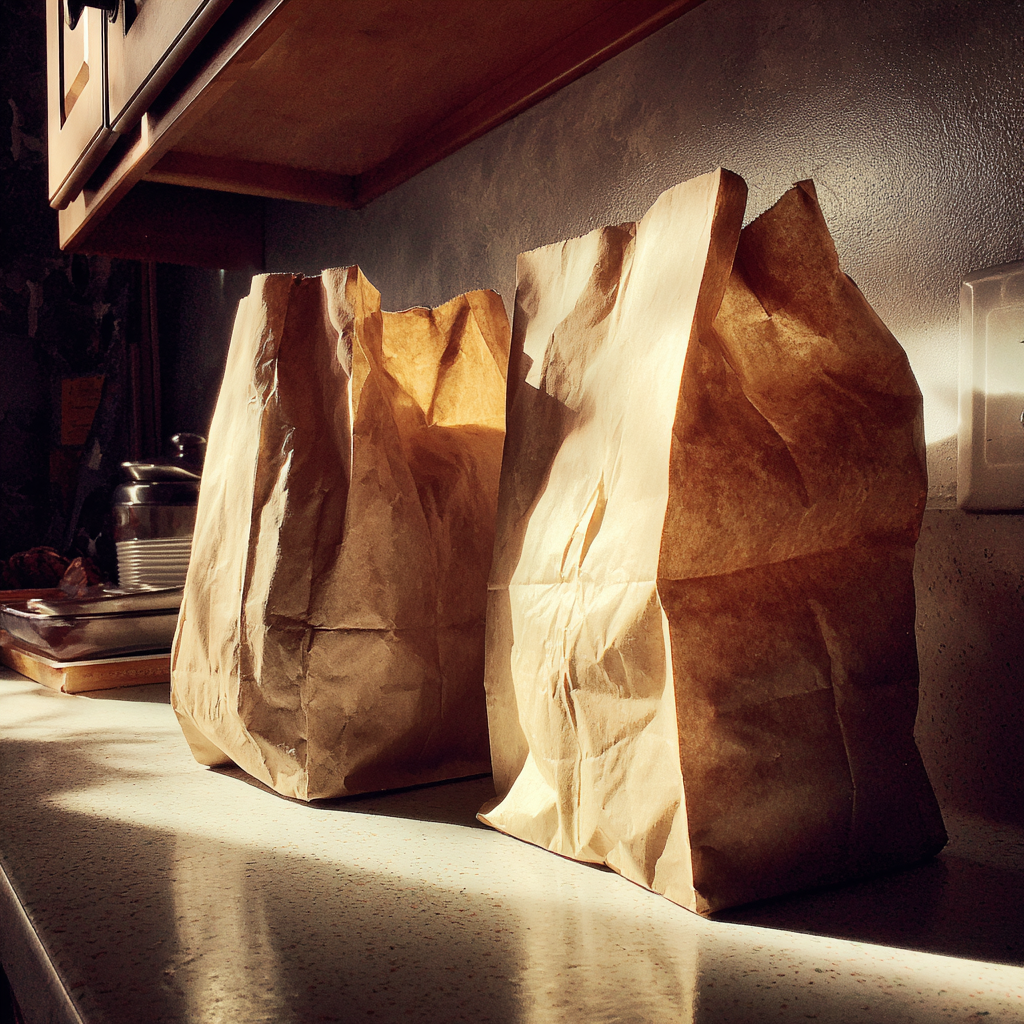 Brown grocery bags on a counter | Source: No source