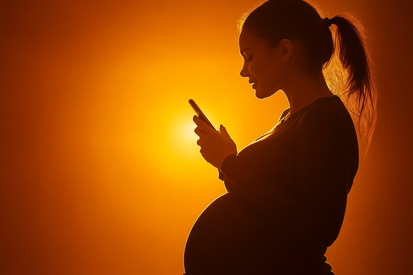 Silhouette of a pregnant woman holding a smartphone | Source: no source