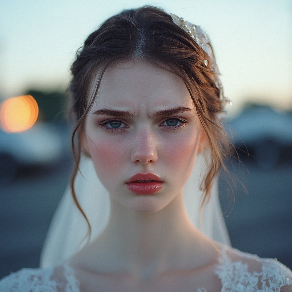 A bride standing in a parking lot | Source: No source