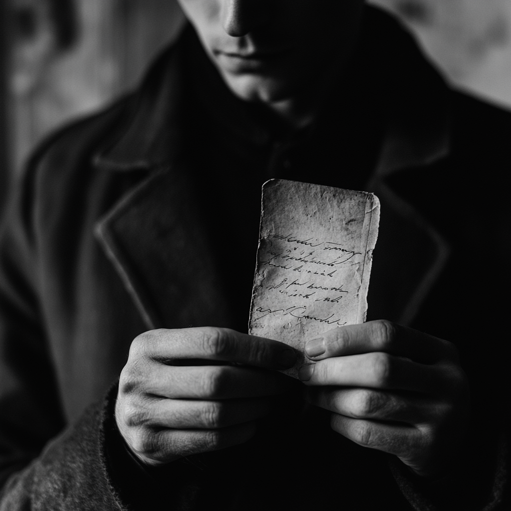 A man holding a handwritten note | Source: no source