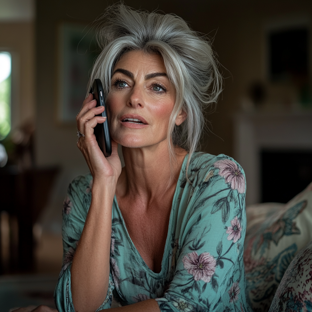 A senior woman tries to explain herself while talking on the phone | Source: No source
