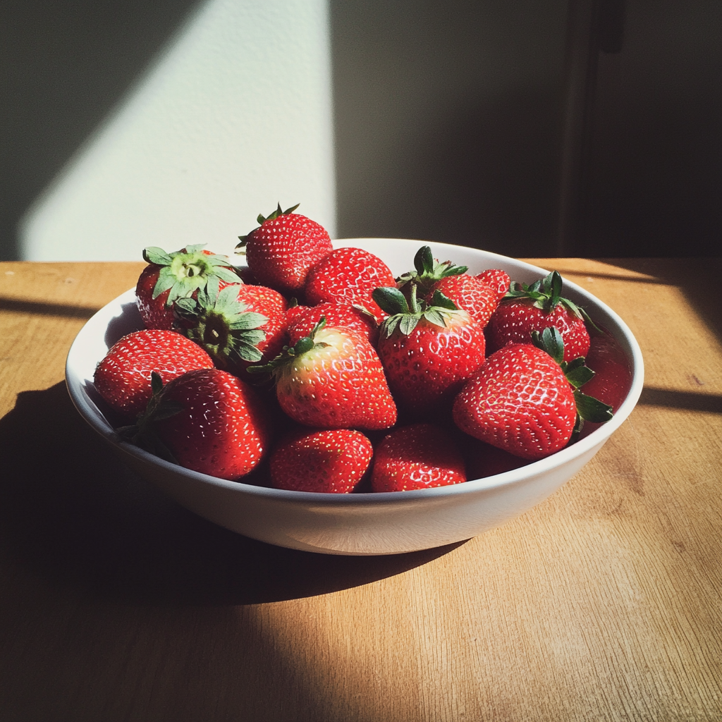 A bowl of strawberries on a table | Source: no source