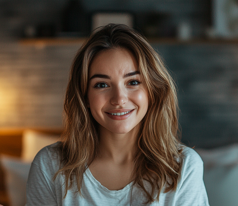 A woman smiling in her bedroom | Source: No source