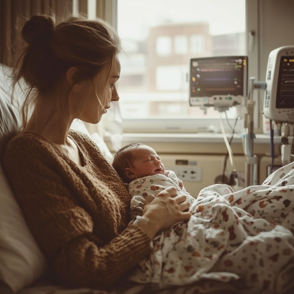 Woman holding her newborn baby | Source: No source