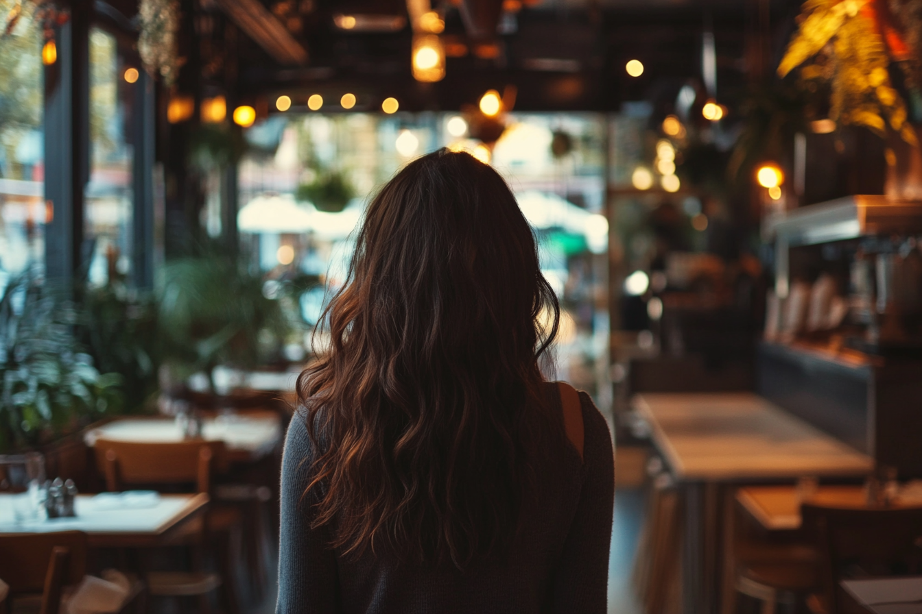 A woman walking in a restaurant | Source: No source