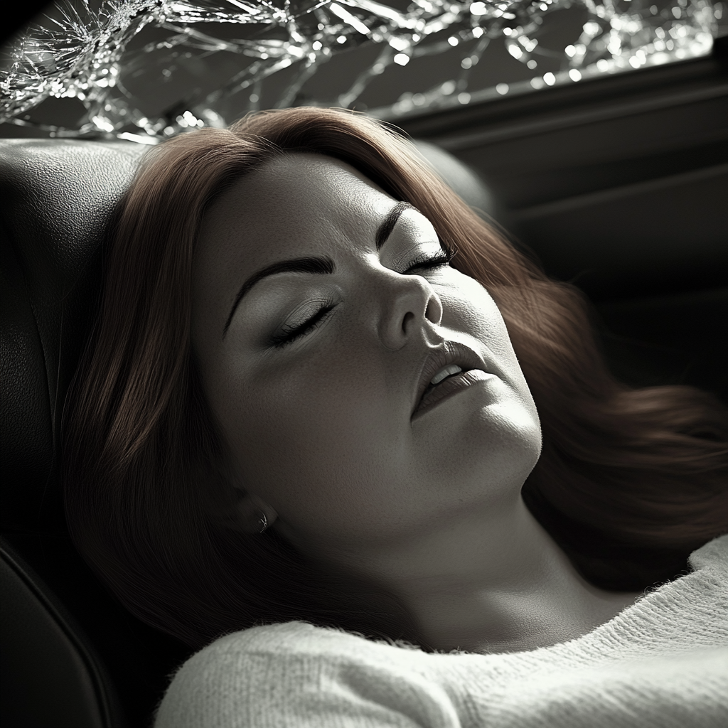 An unconscious woman lying inside a car after an impact | Source: No source