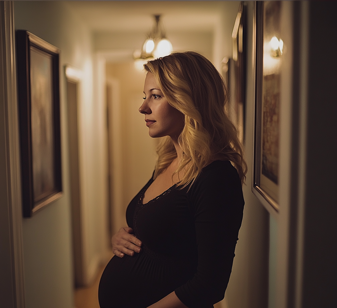 A pregnant woman standing in a hallway | Source: no source