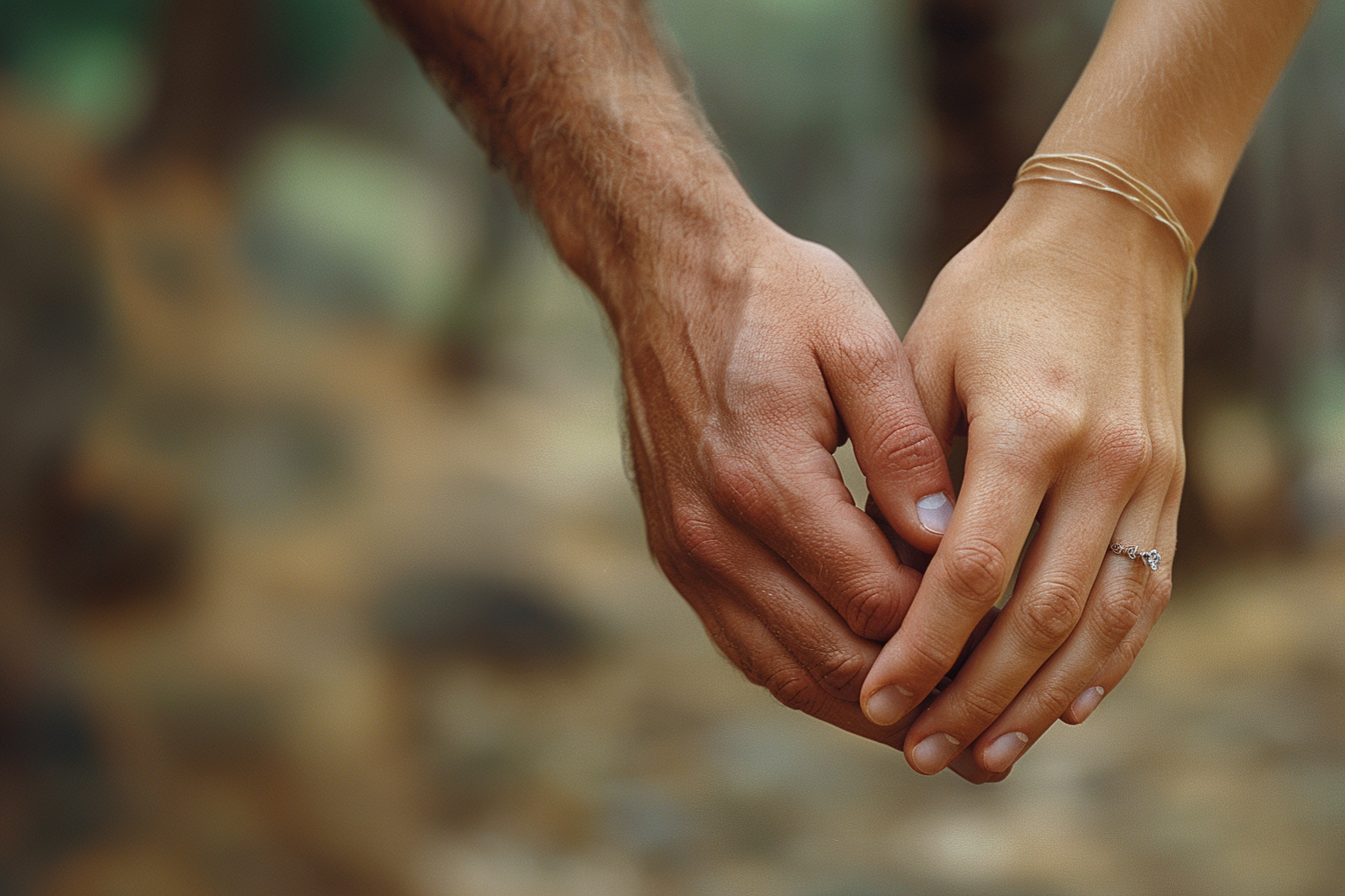 A close-up of the couple holding hands | Source: No source